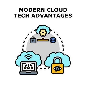 Cloud computing technology advantages with global accessibility Illustrazione stock