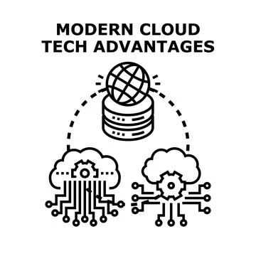 Cloud computing technology advantages with global data networks Illustrazione stock