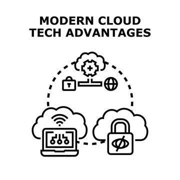 Cloud computing technology advantages with global accessibility 스톡 일러스트