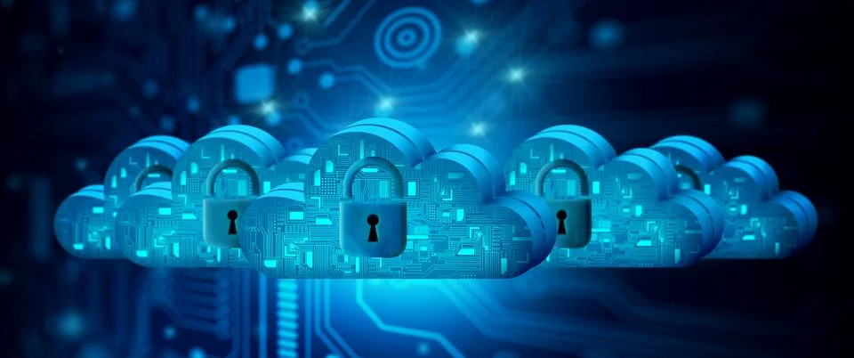 Cloud computing technology and internet storage network security. 스톡 일러스트