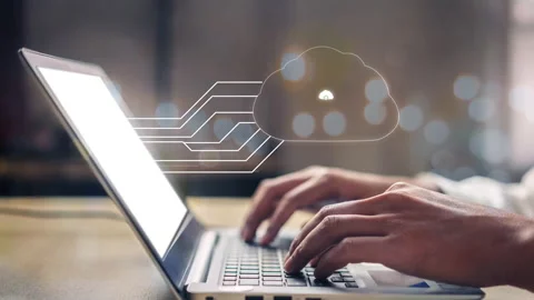 Cloud computing technology and online data storage for shrewd business network Stock Footage 170186606