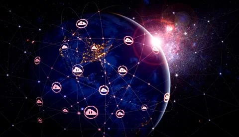 Cloud computing technology and online data storage in innovative perception Stock Illustration