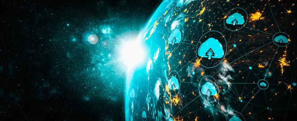 Cloud computing technology and online data storage in innovative perception Illustrazione stock