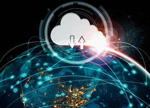 Cloud computing technology and online data storage in innovative perception Stock Illustration