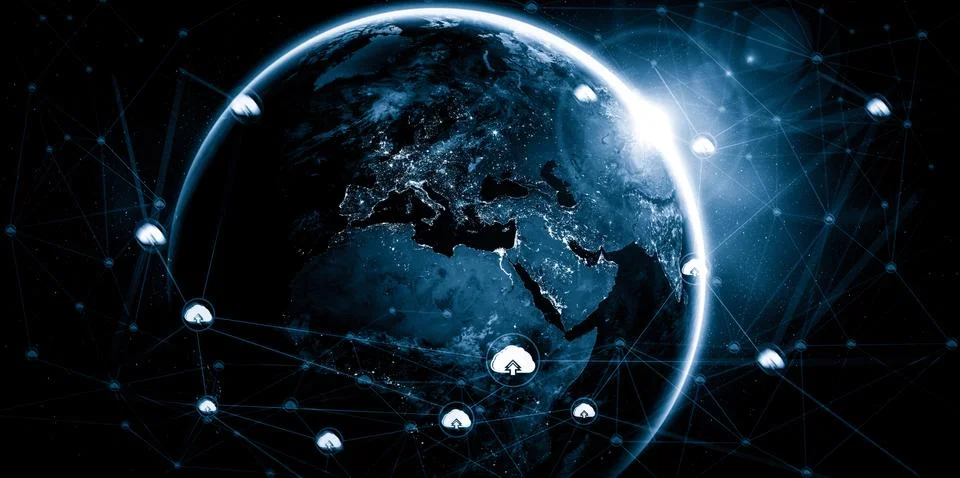 Cloud computing technology and online data storage in innovative perception Stockillustratie