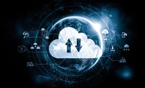 Cloud computing technology and online data storage in innovative perception Stockillustratie