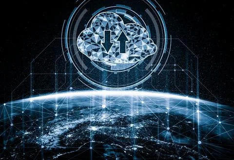 Cloud computing technology and online data storage in innovative perception Illustrazione stock