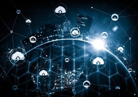 Cloud computing technology and online data storage in innovative perception Stock Illustration