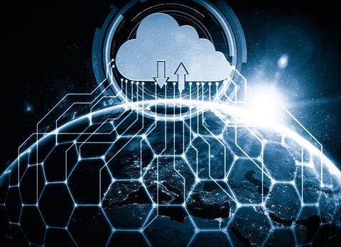 Cloud computing technology and online data storage in innovative perception Stock Illustration