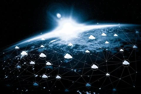 Cloud computing technology and online data storage in innovative perception Stock Illustration