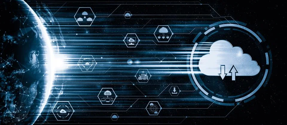 Cloud computing technology and online data storage in innovative perception Stockillustratie