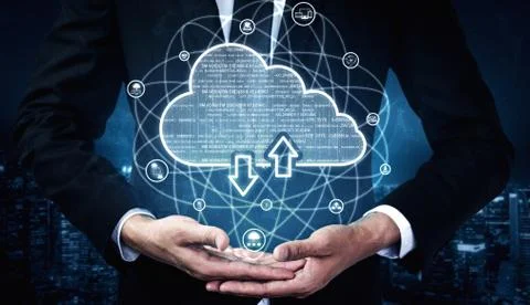 Cloud computing technology and online data storage for business network concept. 스톡 사진