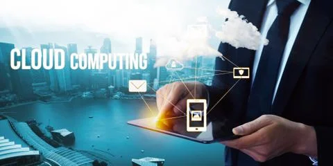 Cloud computing technology and online data storage for global data sharing. Foto stock