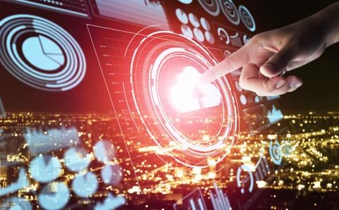 Cloud computing technology and online data storage for global data sharing. Foto stock