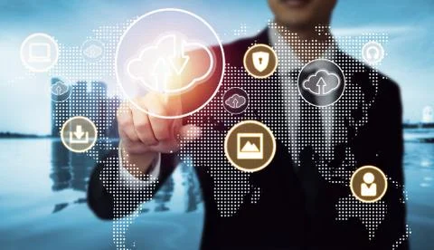 Cloud computing technology and online data storage for global data sharing. 스톡 사진