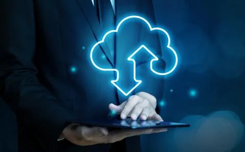 Cloud computing technology and online data storage for global data sharing. Stock Photos