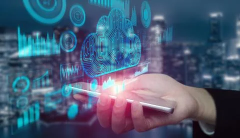 Cloud computing technology and online data storage for global data sharing. Foto stock