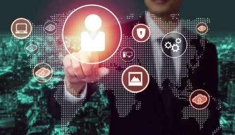 Cloud computing technology and online data storage for global data sharing. Foto stock