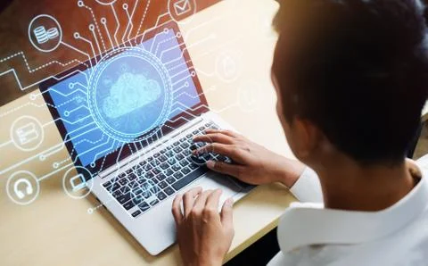 Cloud computing technology and online data storage for global data sharing. 스톡 사진