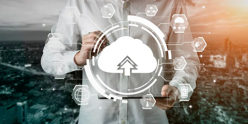 Cloud computing technology and online data storage for global information share Stock Photos