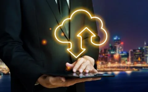 Cloud computing technology and online data storage for global data sharing. Stockfoto's