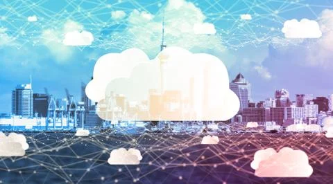 Cloud computing technology and online data storage for global data sharing. Foto stock