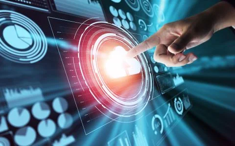 Cloud computing technology and online data storage for global data sharing. Stock Photos