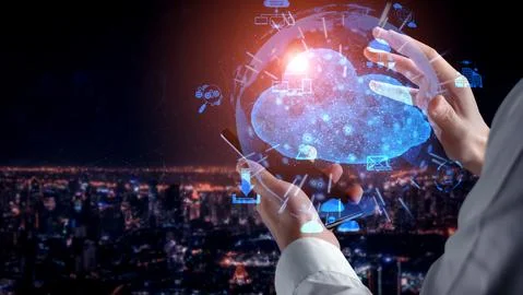 Cloud computing technology and online data storage for business network concept. Stock Photos