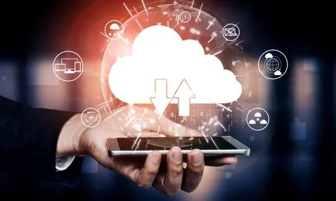 Cloud computing technology and online data storage for business network concept. Stock Photos