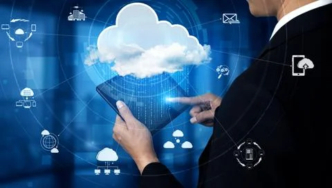 Cloud computing technology and online data storage for business network concept. 스톡 사진