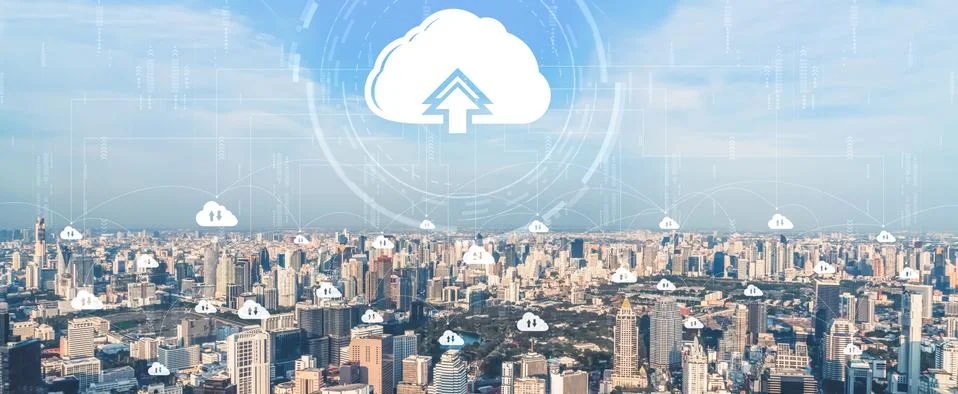 Cloud computing technology and online data storage for business network concept. 스톡 사진