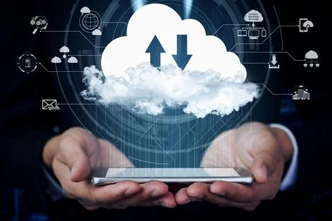 Cloud computing technology and online data storage for business network concept. 스톡 사진