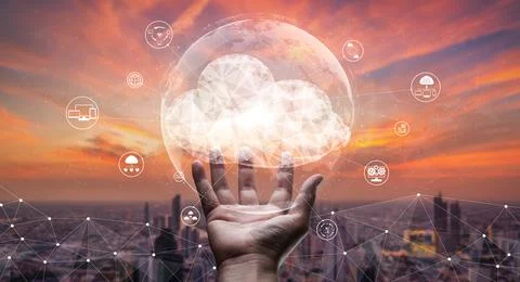 Cloud computing technology and online data storage for business network concept. 스톡 사진