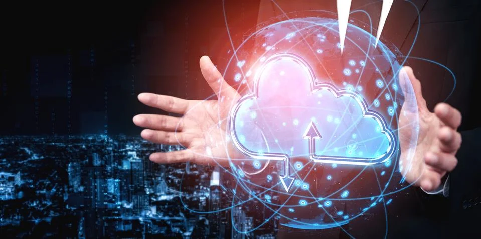 Cloud computing technology and online data storage for business network concept. 스톡 사진