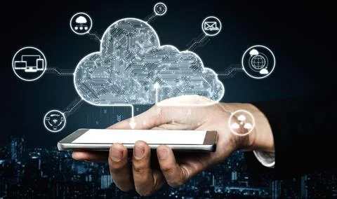 Cloud computing technology and online data storage for business network concept. Foto stock