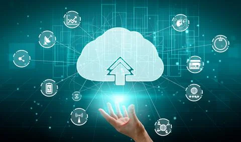 Cloud computing technology and online data storage for global information share Stock Photos