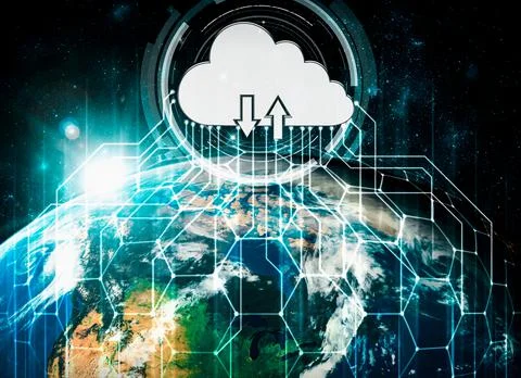 Cloud computing technology and online data storage in innovative perception Foto stock