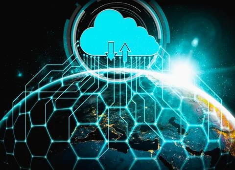 Cloud computing technology and online data storage in innovative perception Stock Photos