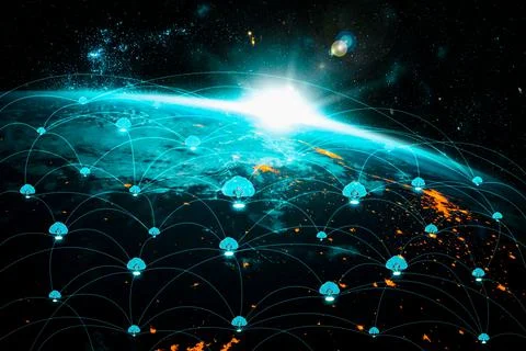 Cloud computing technology and online data storage in innovative perception Stock Photos