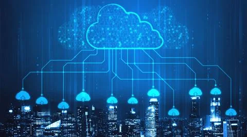 Cloud computing technology and online data storage for shrewd business network Stock Photos