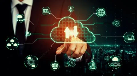 Cloud computing technology and online data storage for shrewd business network 스톡 사진