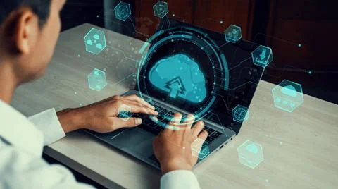 Cloud computing technology and online data storage for shrewd business network 스톡 사진