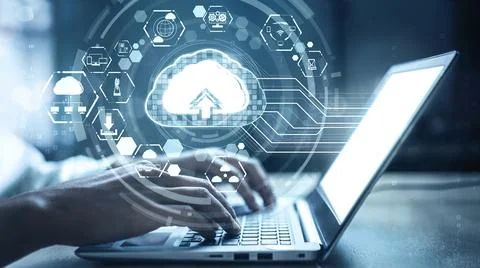 Cloud computing technology and online data storage for shrewd business network 스톡 사진