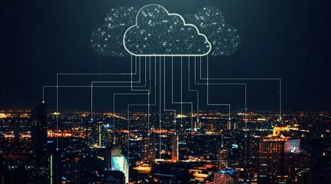 Cloud computing technology and online data storage for shrewd business network Stock Photos