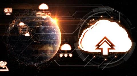Cloud computing technology and online data storage for shrewd business network Stock Photos