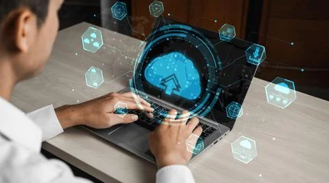 Cloud computing technology and online data storage for shrewd business network Foto stock