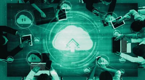 Cloud computing technology and online data storage for shrewd business network 스톡 사진