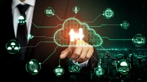 Cloud computing technology and online data storage for shrewd business network 스톡 사진