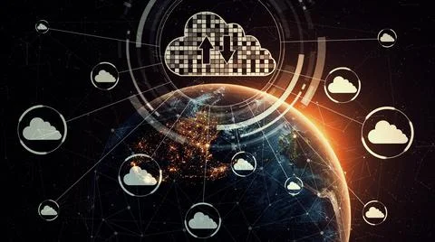 Cloud computing technology and online data storage for shrewd business network 스톡 사진