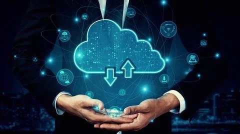 Cloud computing technology and online data storage for shrewd business network 스톡 사진